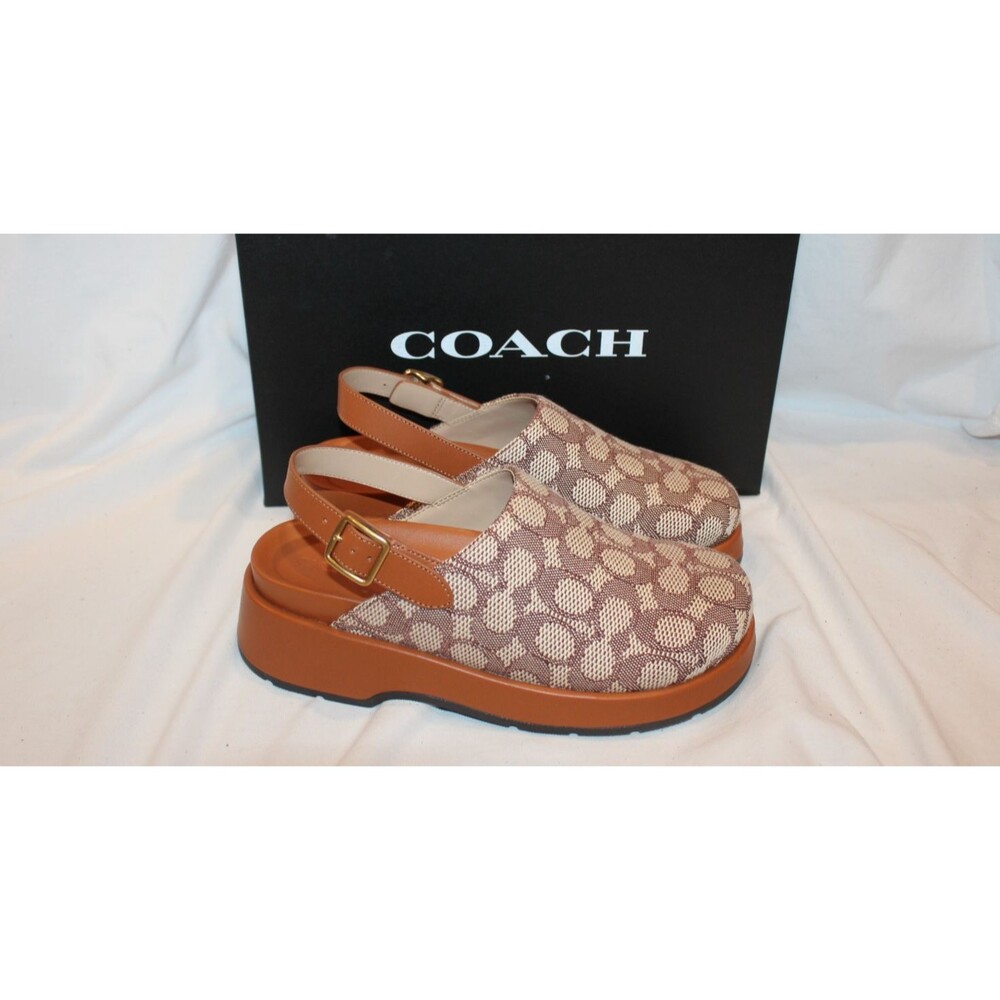 Coach Women's Sculpted C Signature Logo Platform Clogs Cocoa Amber Sz 8 NIB - Picture 1 of 9